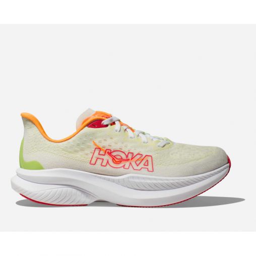HOKA Mach 6 Schuhe für Damen in White/Lettuce Größe 36 Weit | Straße