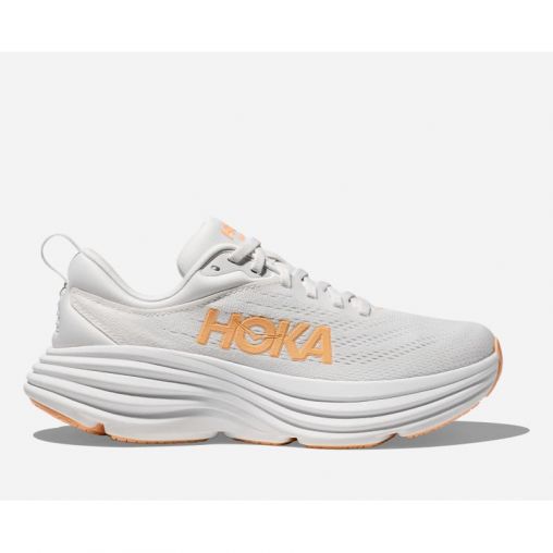 HOKA Bondi 8 Schuhe für Damen in White/Cantaloupe Größe 44 | Straße