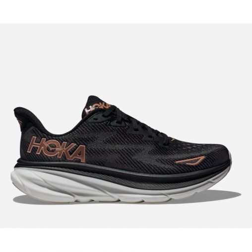 HOKA Clifton 9 Schuhe für Damen in Black/Rose Gold Größe 45 1/3 | Straße