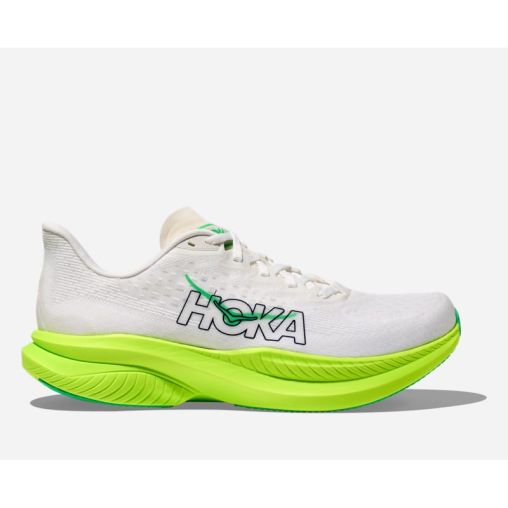 HOKA Mach 6 Schuhe für Herren in White/Neon Lime Größe 49 1/3 | Straße