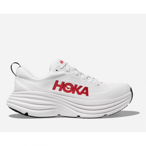 HOKA Bondi 8 Schuhe für Herren in White/Vermillion Größe 48 | Straße