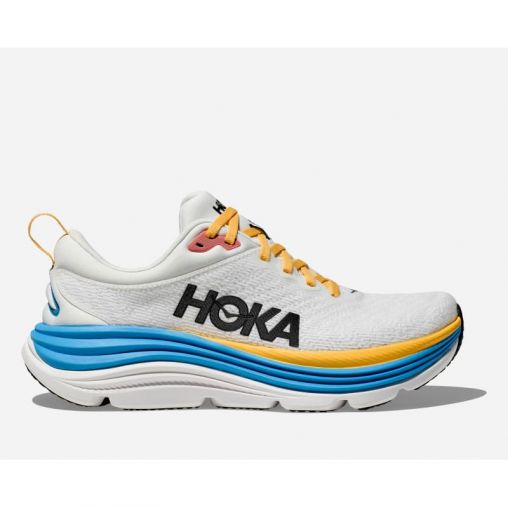 HOKA Gaviota 5 Schuhe für Damen in Blanc De Blanc/Swim Day Größe 45 1/3 Weit | Straße