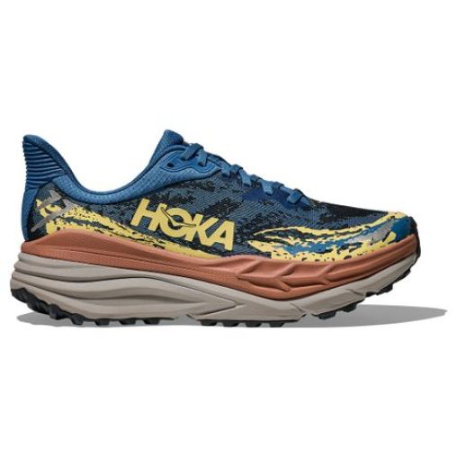 hoka stinson 7 trailrunning schuhe blau gelb herren